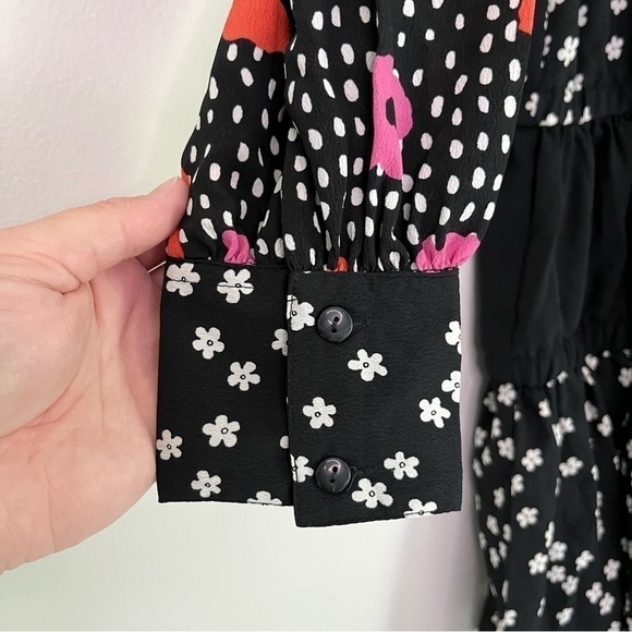 NEW ASOS Floral Polka Dot Tiered Smock Mini Dress Black Orange Pink Size 4‎ - Picture 12 of 15